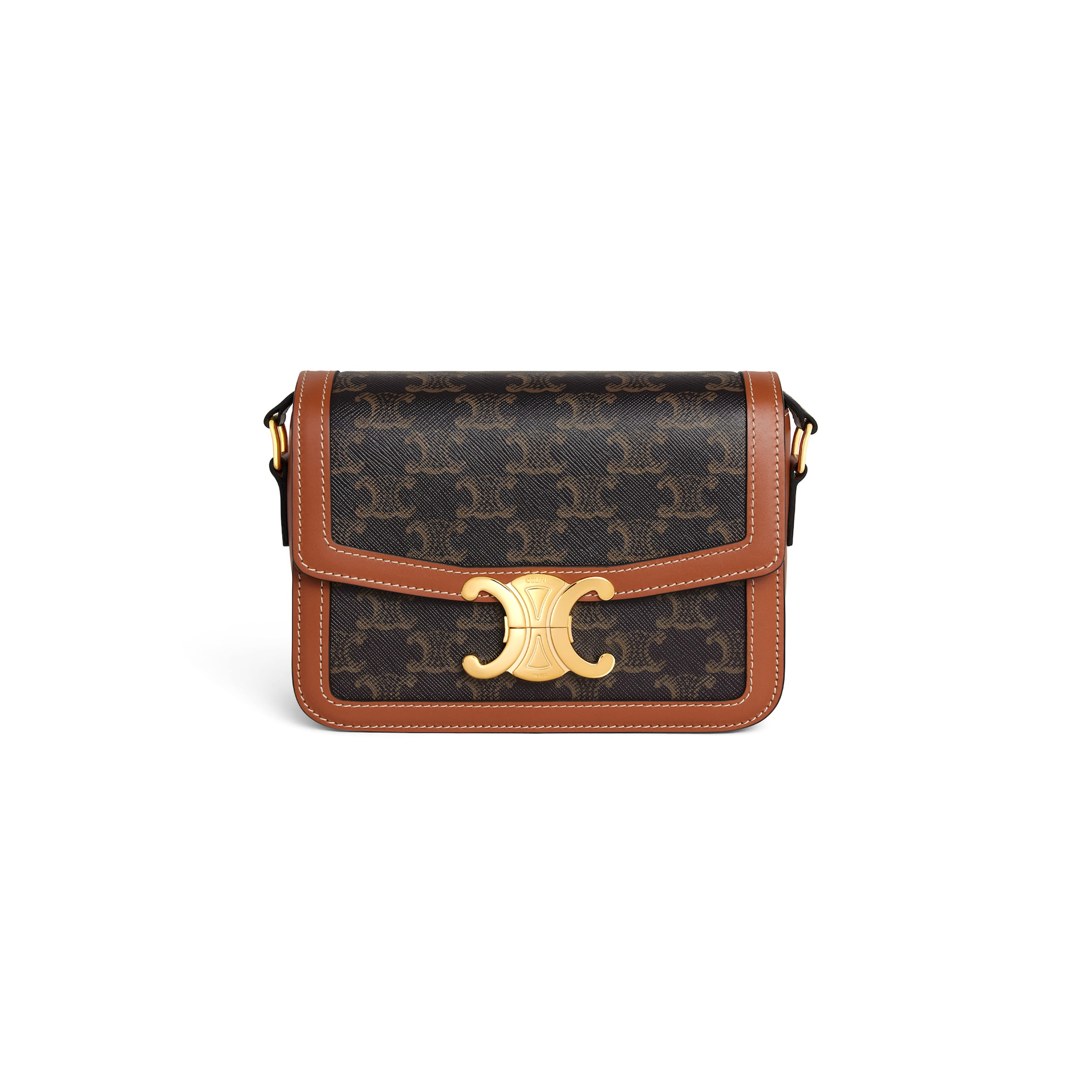 CELINE SMALL TEEN TRIOMPHE BAG IN TRIOMPHE CANVAS AND CALFSKIN 188882BZ4.04LU (18.5*14*6cm)